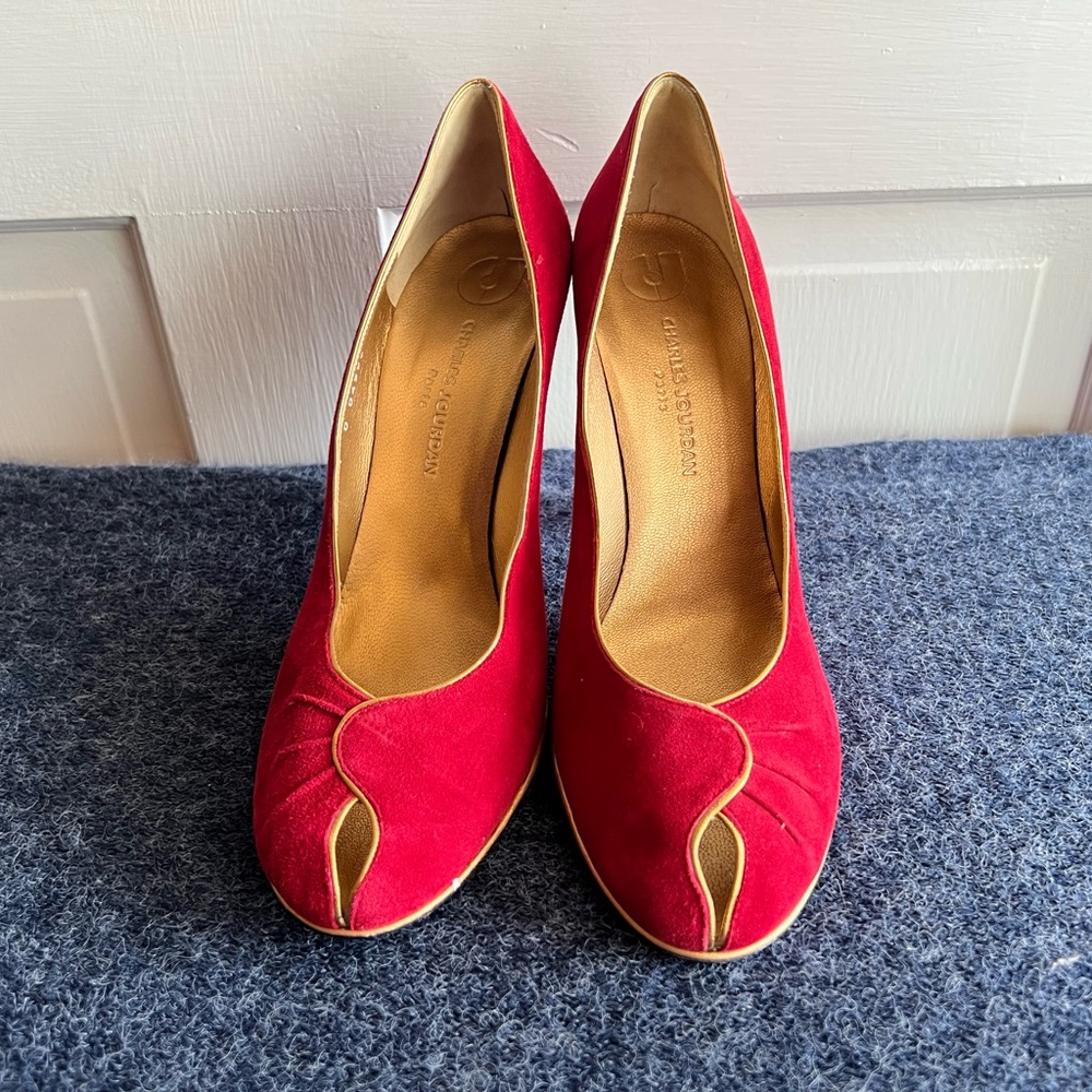 Charles Jourdan Red Suede Heels European Size 41 (American 9.5-10)